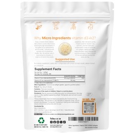 Micro Ingredients Vitamin D3 2,000 IU + K2 MK-7 50 mcg, 300 Softgels | Virgin Coconut Oil | 2-in-1 Bone, Immune & Heart Support | Easy to Swallow, Non-GMO