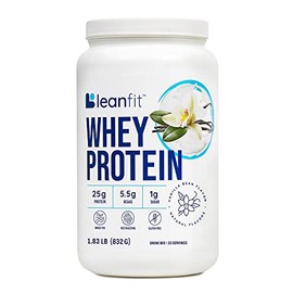 LEANFIT, Proteína de suero en polvo, vainilla natural, 0.75 onzas de proteína, 23 porciones, 832 g de tubo                                            