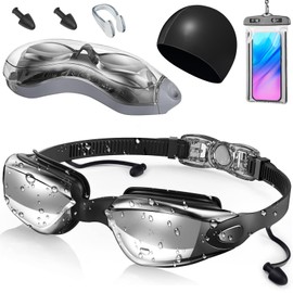 LEMONSEA Goggles Natación, Kit de Gogles Adulto Natacion 5 en 1, Googlesnatacion Mujer Hombre, Google Natacion Con Tapones Oidos, Pinza Nasal, Bolsa Impermeable para Celurares y Gorro de Natación