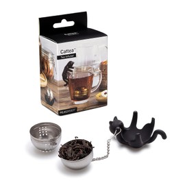 Peleg Design Cattea Infusor de Té – Lindo Colador de Té de Acero Inoxidable en Forma de Gato para Té de Hojas Sueltas | Divertido Infusor de Té con Forma de Animal y Regalo para Amantes del Té, Negro
