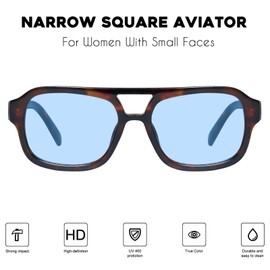 mosanana Retro Square Aviator Sunglasses for Women 70s Vintage Trendy Cute Narrow Small Face rectangle Tortoise Frame Blue Lens MS52362