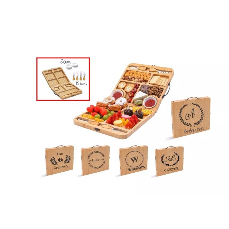 Unbranded Travel Charcuterie Boards, Bamboo Cheese Board Set, Foldable Cheese