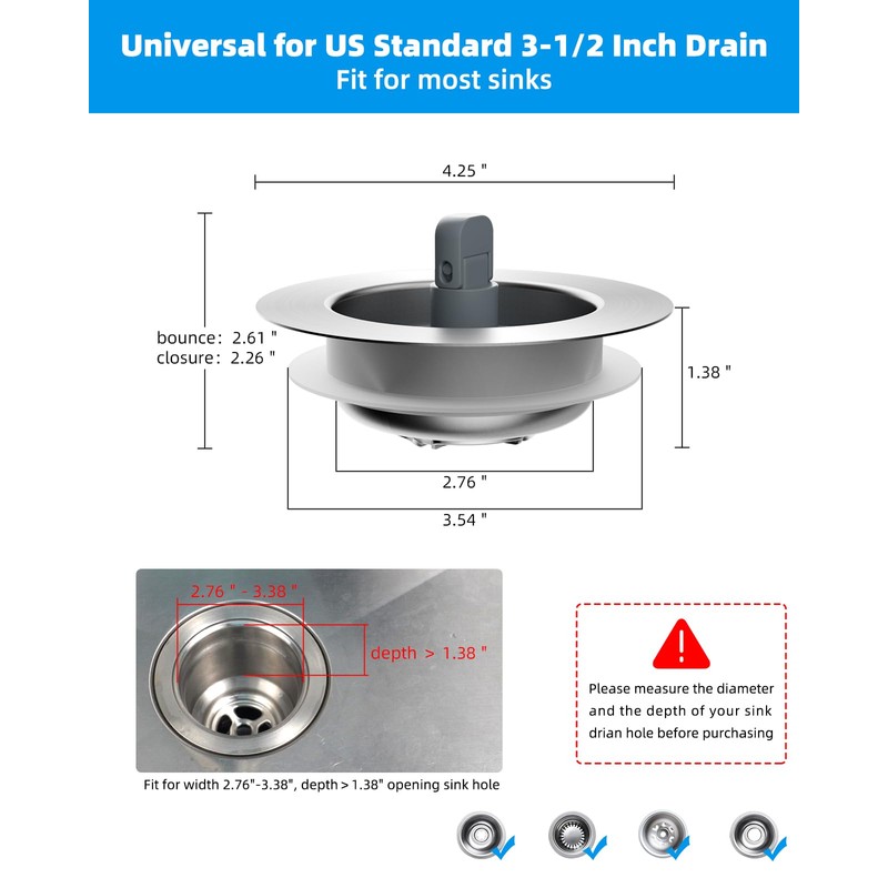 Hibbent Upgraded 3 in 1 Kitchen Sink Drain Strainer and