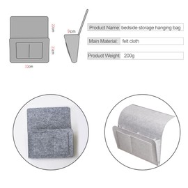 Bed Organiser, 1 Piece Felt Bed Bag, Thick Felt Bed Bag, Felt Bed Organiser, Bed Bags, Bedside Organiser, Felt Hanging Organiser Bag, Felt Storage Bag for Hanging (Grey)