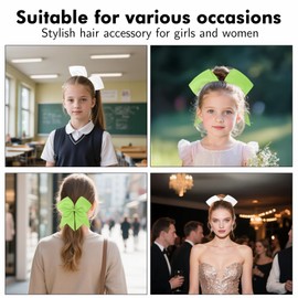 Hair Bows for Girls Women, Green and White 2Pcs 8 Inch Large Hair Bows Cheer Bows and Cheerleading Bows for Cheerleaders,Bow Scrunchies School Sports Softball Cheerleader Bows Hair Accessories