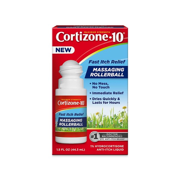 Cortizone 10 Maximum Strength Fast Itch Relief with Massaging Rollerball, 1% Hydrocortisone Anti-Itch Liquid, 1.5 oz.