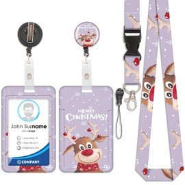 Viojrlly Christmas Elk Card Holder, ID Card Holder, Detachable Lanyard with Retractable Clip, Suitable for Business Cards, Door Cards, ID Cards etc.