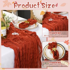 Preboun 26 Pcs Fall Table Decorations Includes 2 Terracotta Table Runner 12 Cheesecloth Napkins 12 Leaf Napkin Rings Fall Decor for Autumn Thanksgiving Indoor Outdoor Dining