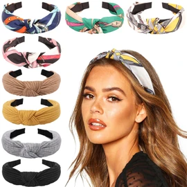 DRESHOW - Diademas de turbante para mujer, de plástico, para el cabello, clásico, con estampado de flores, Paquete de 8: flor impresa + color sólido, Talla única