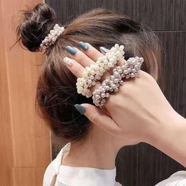 Hair Rubber Scrunchie Pearl, Set of 3, Pearl, Hair Ornament, High Elasticity, Simple, Hair Accessory, Hair Clip, Better Johnny, Cute, Office, Commute, Accessory, Women's, Fashionable, Cute, Gift