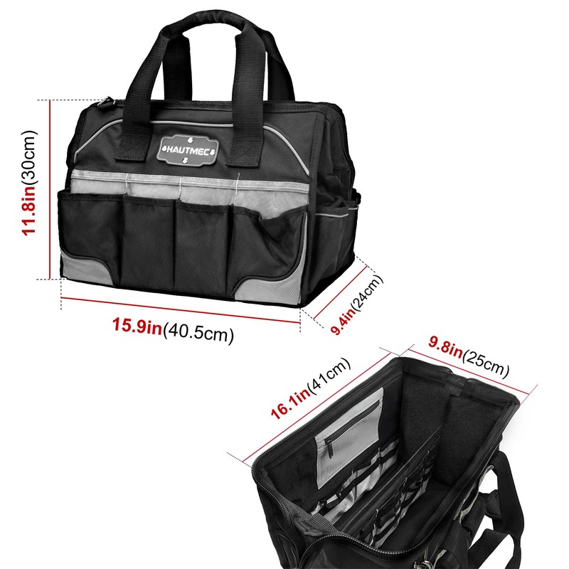 HAUTMEC Pro 16-inch Wide Mouth Tool Bag With 47 Pockets,