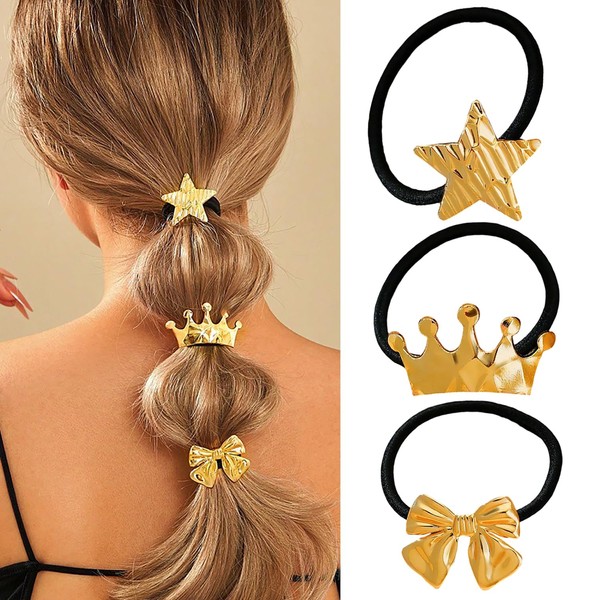 Gold Hair Ties Metal Hair Ties for Thick Hair, Ponytail