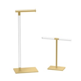 Modern Toilet Paper Holder and Vanity Towel Holder Set, Crystal Clear Acrylic/Brushed Brass Freestanding Tissue Holder, Gatco Luxury Bathroom Housewarming Gift