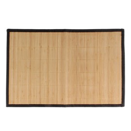 BambooMN Bamboo Slats Placemat with Fabric Border - Solid Color Print - 17.5" x 12" - Brown with Black Border, 8 pcs