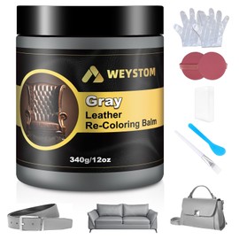 WEYSTOM Leather Recoloring Balm, 12oz Large Size Leather Dye, Color Restorer, Scratch Repair, Furniture & Couch Restorer Kit, Repair Kit for Furniture(Gray)