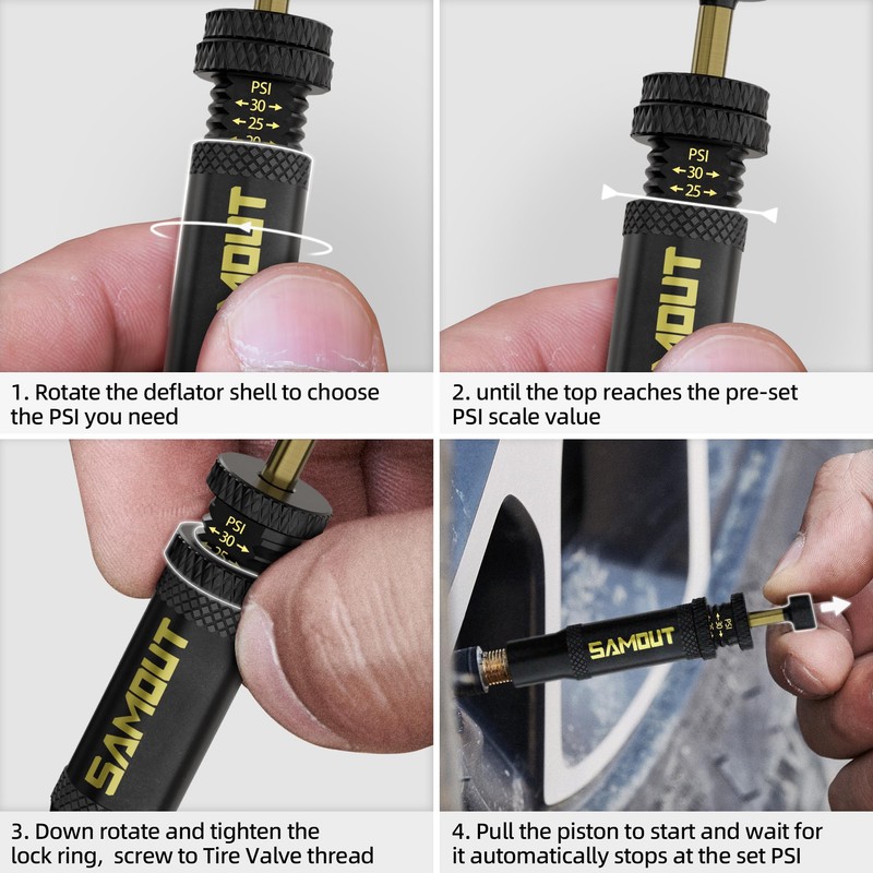 SAMOUT Adjustable Auto-Stop Tire Air Down Kit (10-30 PSI) Screw-on