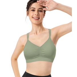 VEQKING Women's Cross Back Sports Bras Ruched Sports Bra Medium Support Removable Padded Yoga Bra for Workout Running 3 Pack