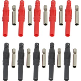 Brass Insulated Safety Shrouded 4mm Female Banana Jack Socket Probe Connectors Solder Cable Adapters Black and Red - (10 Sets)