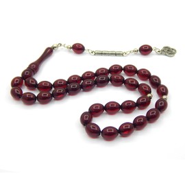 Prayer Beads Tesbih Tasbih Tespih Misbaha Subha 33, Ruby Red Oval Shape Muslim Islamic 10 mm Pearl Rosary Prayer Beads Jewellery Bracelets Worship Accessories, Acrylic Brass