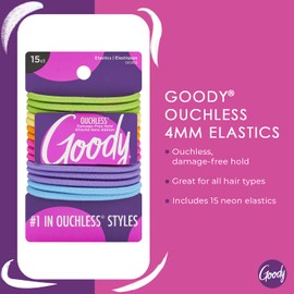 Goody Kids Ouchless Elastic Hair Tie - 15 Count, Assorted Neon Colors - Pain-Free Hair Accessories for Men, Women, Boys, and Girls - for Long Lasting Braids, Ponytails