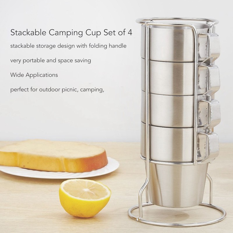 Stainless Steel Camping Cup Set of 4 Double Layer Coffee