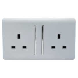 Trendi Switch ART-SKT213LSI Trendi 2 Gang Artistic Modern Glossy Switched Tactile Plug Socket - Silver