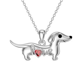 Seiyang Dachshund Dog Garnet Birthstone Necklace for Women 925 Sterling Silver Dachshund Pendant Necklace Wiener Dog January Birthstone Birthday Jewelry Gifts for Women Dog Lovers