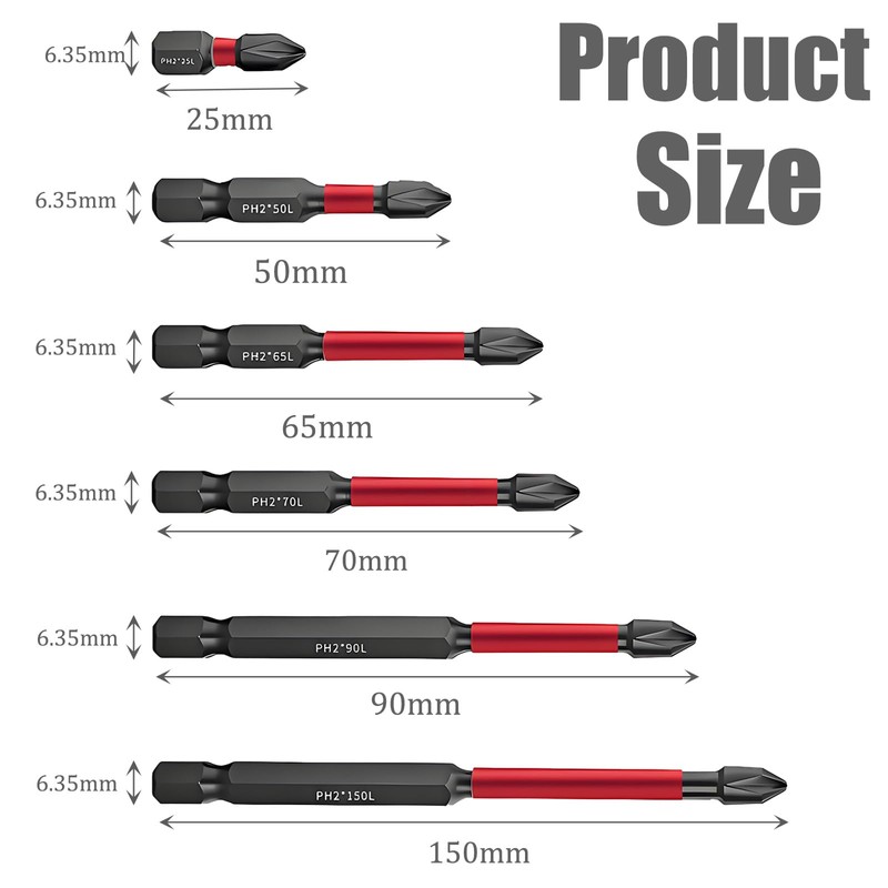 1 Set Screwdriver Bit Set, 6 Size PH2 High Strength