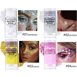 MEPHILIMIA Holografisches Glitzer Stick Set für Gesicht Körper Chunky Mermaid Sequins, Long-Lasting&Wasserfest Für Festival Karneval Maskenball Haar Lippen Nägel Glitzer Make-up Kosmetik (01+02+03+04)