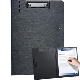 WORPSON Clipboard Folder, with Dual Metal Clips, Embossed-Texture, Folding 360° Rotating, Nursing Clipboard for Letter and A4, Pen Holder (Black, 1)