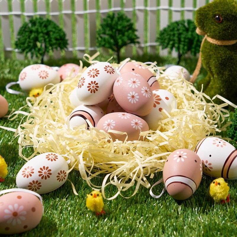 JOYIN 24 Pcs Plastic Easter Hanging Eggs with Ribbon, 2.36''