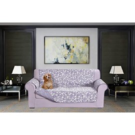 Elegant Comfort Quilted Furniture Protectors Solid and Printed Design Reversible Slipcovers Featuring Elastic Straps and Smart Pockets Great for Pets, Kids and More, Smart Leaf Sofa, Lilac
