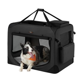 Feandrea 36 Inches Collapsible Soft Dog Crate, Portable Travel Dog Crate for Indoor and Outdoor Use, Dog Carrier Kennel with Safety Zippers, for Living Room, Car, Travelling, Camping, Black UPDC90H