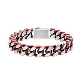 Metro Jewelry Curb Chain Bracelet for Men in Stainless Steel with Red Ion Plating - 9 Inches Long 12 MM Wide with Push Lock