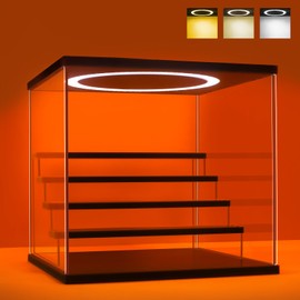 DORYBEN Acrylic Display Case with Adjustable LED Light, 5 Tier Clear Display Box Dustproof Showcase for Action Figures, Collectibles and Mini Toys, Assembly Display Cabinet(Black 12.5×12.2×11.8in)