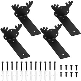 4 Pcs Heavy Duty Floating Shelf Brackets for Shelves L Shaped Support Brackets Wall Mounted, Metal Scaffold Board Shelf L Braces (Black, 5 inch Deer Horn Style)