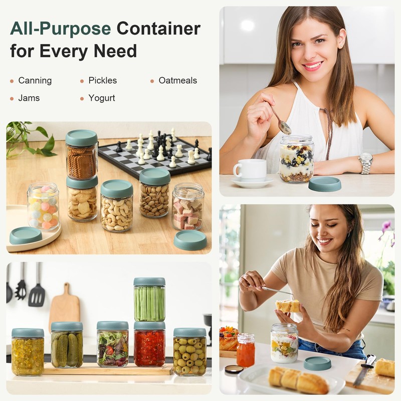NETANY 6-pack 16oz Glass jars with Airtight Lids, Overnight Oats
