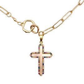 AnnChbpl cross necklace for women chain link shell pearl pendant 14K Gold plated Jewelry wife birthday mother gift