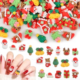 クリスマス ネイルパーツ 100個セット 3Ｄ 立体 可愛い サンタクロース クリスマスツリー トナカイ 雪だるま 雪の結晶 ベル ジェルネイル レジン用 ジュエリーパーツ ネイルアート ハンドメイド デコパーツ ランダム形 (A)
