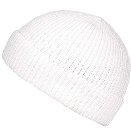 MaxNova Knit Cuff Short Fisherman Beanie Hat for Men Women Winter (2pack White/Bright Orange)