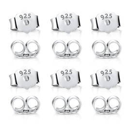 Earring Backs, ASH'S CHOICE 925 Sterling Silver Earring Backs, 6 Pairs Pierced Earring Backings Posts Secure Backs for Studs Replacements Hypoallergenic Safety Locking Butterfly Earrring Stoppers
