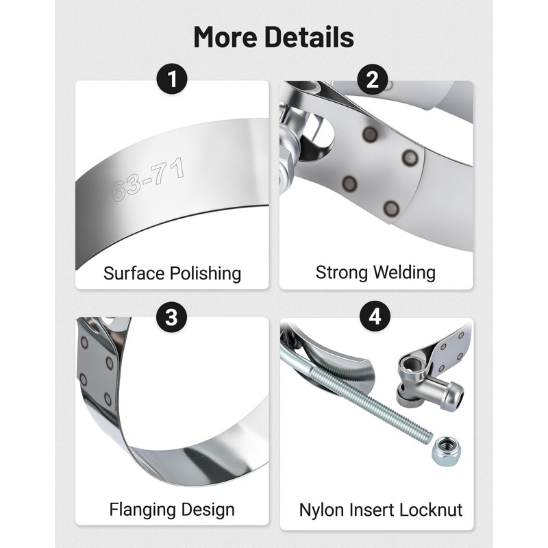 EVIL ENERGY 2.25 Inch T-Bolt Hose Clamps, Stainless Steel 304