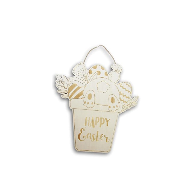 Happy Easter Bunny in Flower Pot Spring Easter Hanging Wall