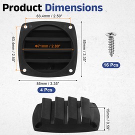 sourcing map 4 Pcs Boat Vent Cover, 3.35x3.35 Inches Plastic Louvered Flush Vents Small Air Ventilation Grille for Marine RV Van Yacht Home, Black