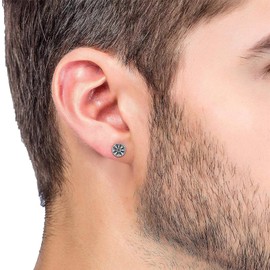 Viking Compass Earring 925 Sterling Silver Punk Gothic Earrings Viking Stud Earrings Norse pagan Jewelry Gifts for Women Men, Sterling Silver, No Gemstone