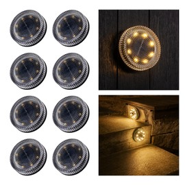 OPOIRA Glass Solar Step Lights with Bubble Style, Modular-Design Waterproof Outdoor Fence Lights for Stairs Step Yard Patio Garden Wall Pathway, Decorative Patio Table Lighting, Warm White (8 Pack)