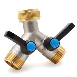 OPERMAXER 2 Way Y Distributor, Tap Water Distributor with Extended Handle, 3/4 Inch Brass Splitter with Individual Shut-off Valves