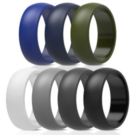 ThunderFit Anillos de boda de silicona para hombre, paquete de 5, paquete de 4, paquete de 3, 8,7 mm de ancho (2 mm de grosor), Gris A, Gris B, Azul Oscuro B, Blanco, Negro, Verde Azulado, Verde Oliva, 10.5 - 11 (20.6mm)