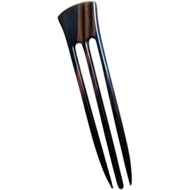 JWL (1) Ebony Three Prong 6 Inch Straight Hair Stick Pick Pic Pin Fork - Hawaiian Style