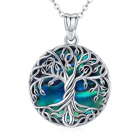 Tree of Life Necklace for Women,Sterling Silver Family Tree of Life Pendant with Abalone Shell